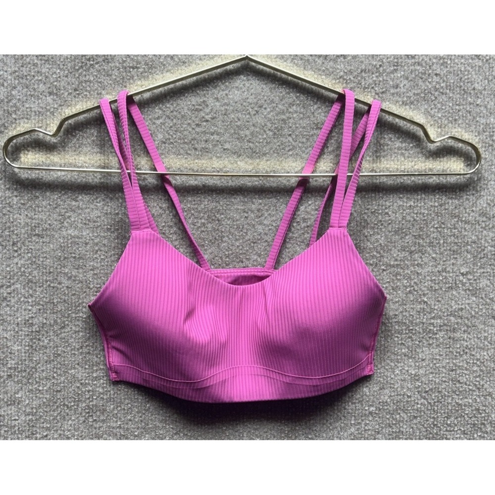 Lululemon Sports Bra Women 2 Pink Like A Cloud Ribbed Train Run Yoga Gym EUC